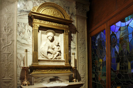 Bas relief of Our Lady in Chains (1526) in St. Rafqa Chapel of Our Lady of Lebanon Maronite Catholic Cathedral - Brooklyn, N.Y. (photo: Steven E. Lawson)